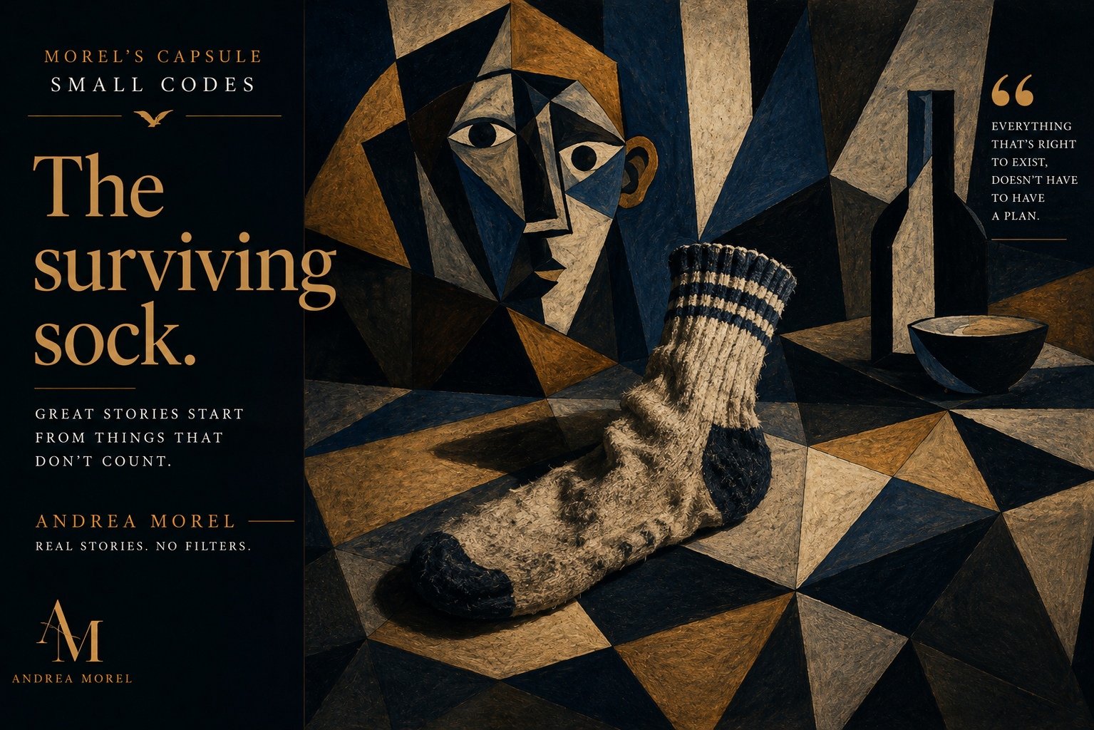 A surviving sock fractured into forms and perspectives inspired by Pablo Picasso